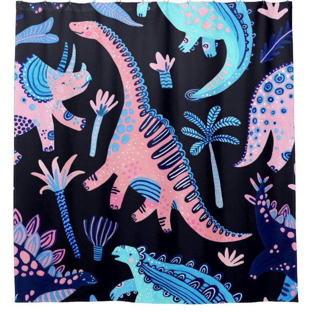 Rideaux De Douche De mignons dinosaures caricaturaux motif sans cout (Devant)