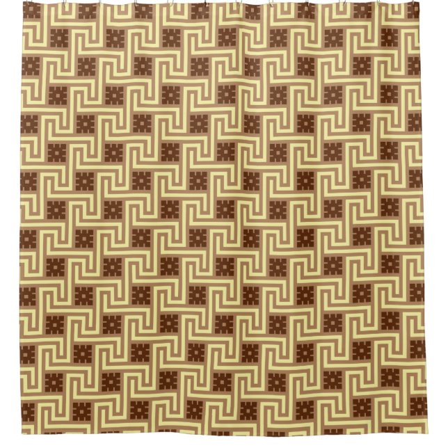 Rideaux De Douche Déco Clé grecque, Tan, Brown et Jaune (Devant)
