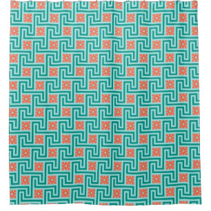 Rideaux De Douche Déco clé grecque, turquoise, aqua et corail