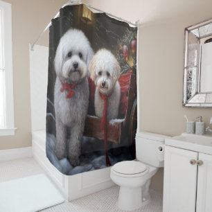 Rideaux De Douche Décor de Noël Bichon Frise Snowy Sleigh