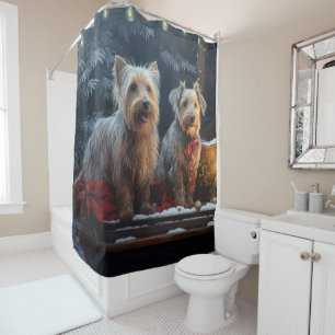 Rideaux De Douche Décor de Noël de Terrier australien Snowy Sleigh
