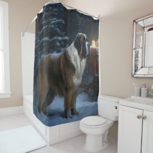 Rideaux De Douche Décor de Noël Saint Bernard Snowy Sleigh