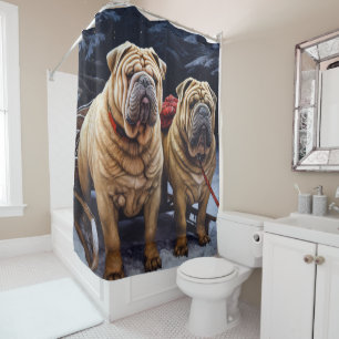 Rideaux De Douche Décor de Noël Shar Pei Snowy Sleigh