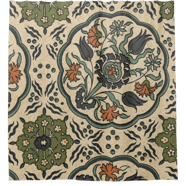 Rideaux De Douche Décor Floral Perse Carrelage (Devant)