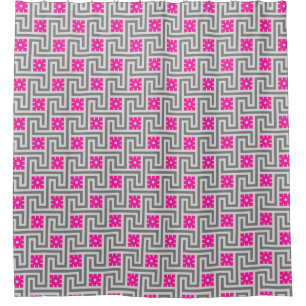 Rideaux De Douche Décor grec, gris / gris et rose Fuchsia