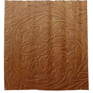 Rideaux De Douche Décor occidental cowboy floral, cuir marron foncé.