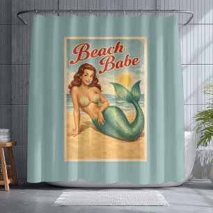 Rideaux De Douche Décoration Rétro Côtière Sirène Pin-Up de Plage