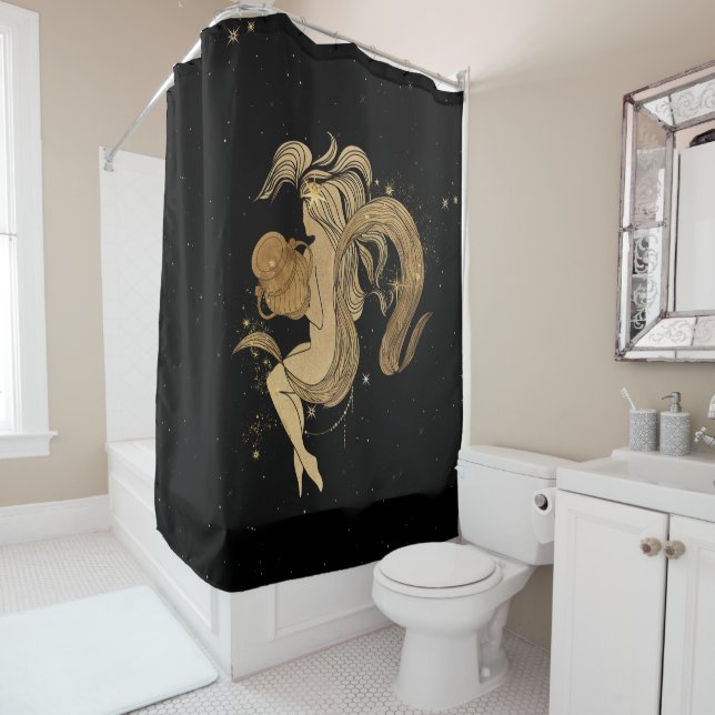 Rideaux De Douche Déesse du Zodiaque | Astrologie Cosmologique Gold  (En situation)