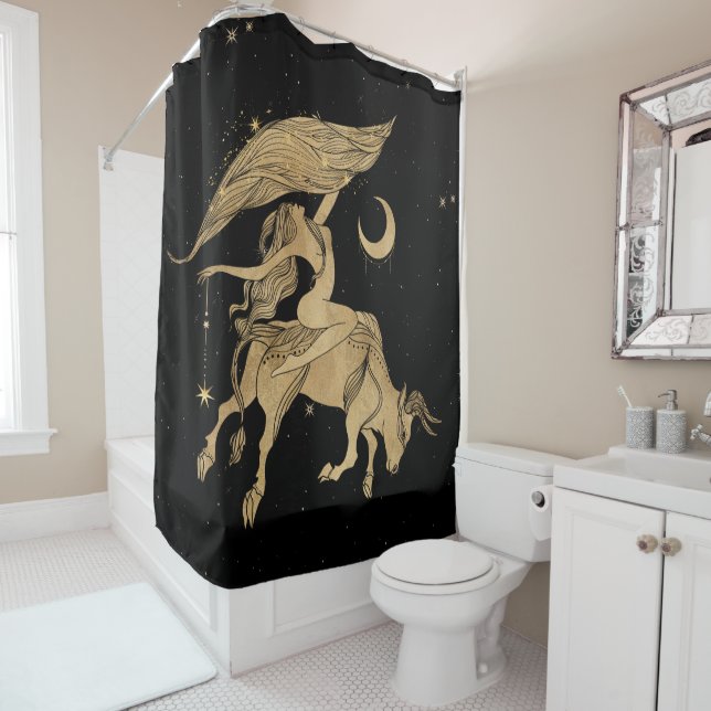 Rideaux De Douche Déesse du Zodiaque | Astrologie du Taurus d'or cos (En situation)