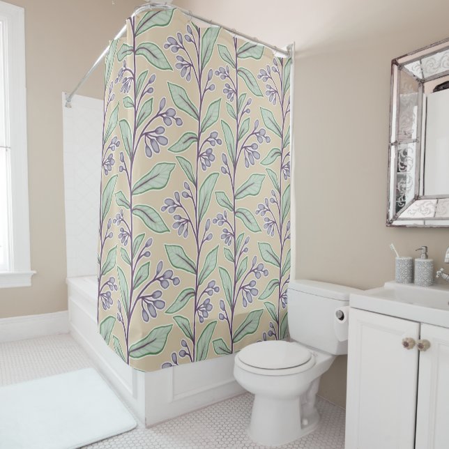 Rideaux De Douche Délicat Botanique Reverie M8 Grand Plante violet (En situation)
