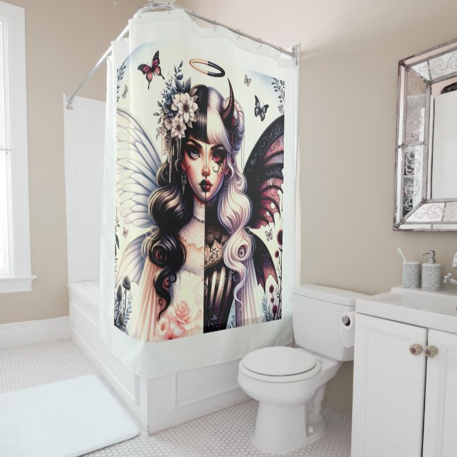 Rideaux De Douche Demi-Angel Devil Dark Beauty Broché Wing Fairy (En situation)