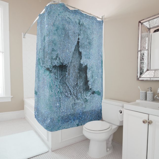 Rideaux De Douche denim de parties scintillant grungy (En situation)