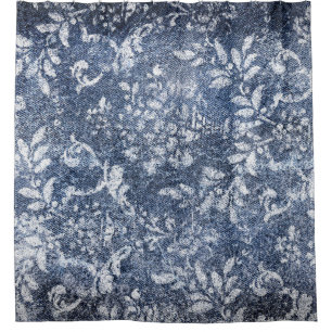 Rideaux De Douche Denim floral défraîchi : Arrière - plan texturé gr