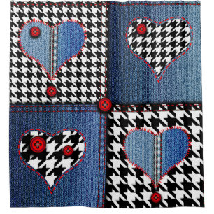 Rideaux De Douche Denim Patchwork : Motif en tissu transparent