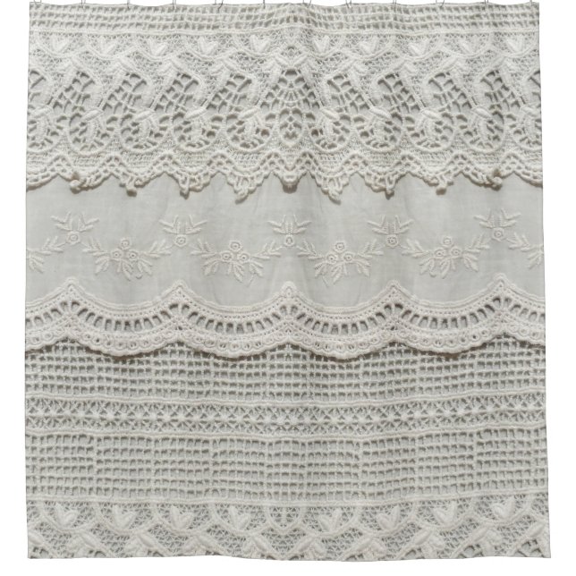 Rideaux De Douche Dentelle blanche subtile, gros plan textile. (Devant)