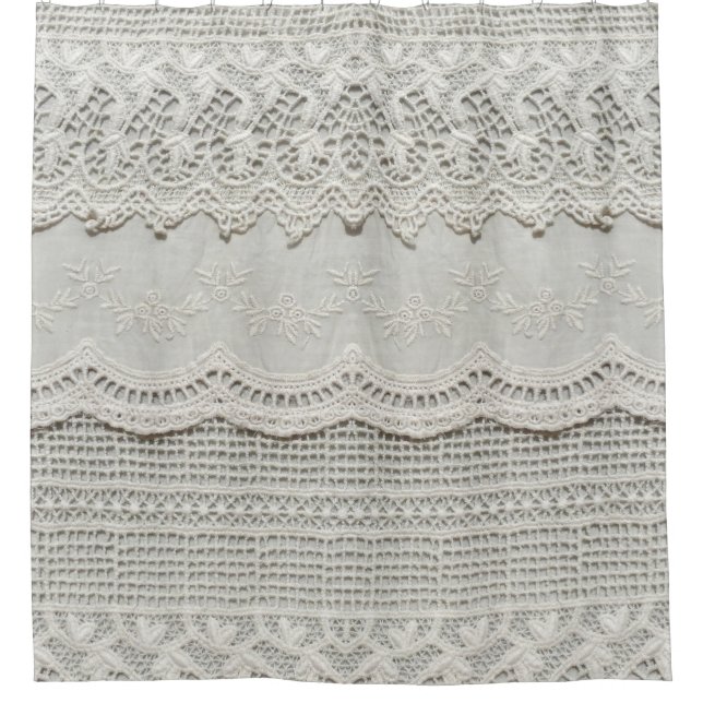 Rideaux De Douche Dentelle blanche subtile, gros plan textile. (Devant)
