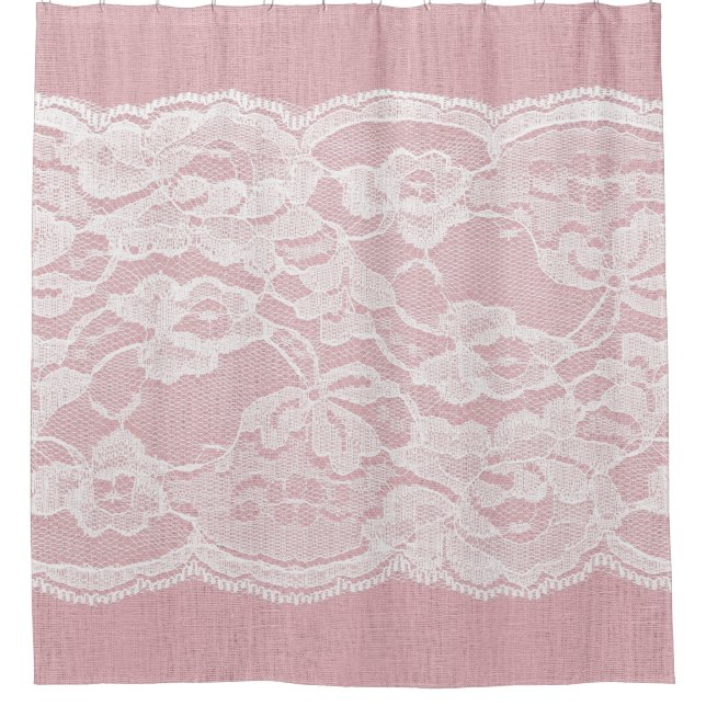 Rideaux De Douche Dentelle blanche sur Pastel Lin rose Texture (Devant)