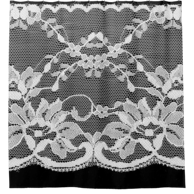 Rideaux De Douche Dentelle florale blanche : arrière - plan noire. (Devant)