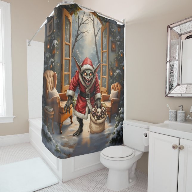 Rideaux De Douche Déplaisant Noël Goblin - Imaginaire sombre Evil Pè (En situation)