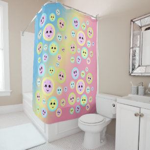 Rideaux De Douche Des visages heureux dans le pastel - amusant et mi