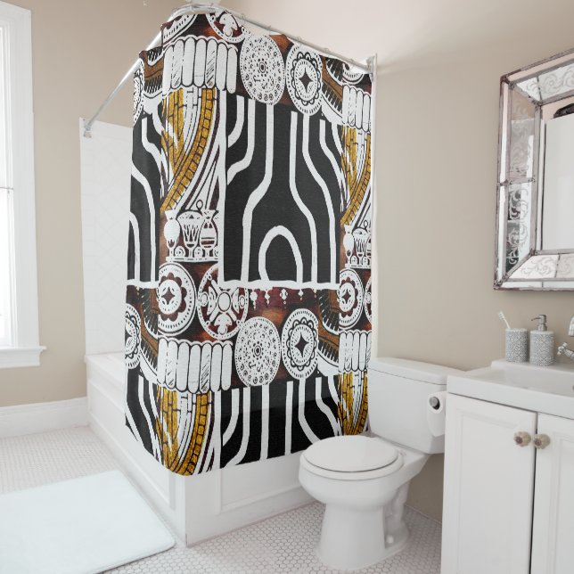 Rideaux De Douche Design africain contemporain (En situation)