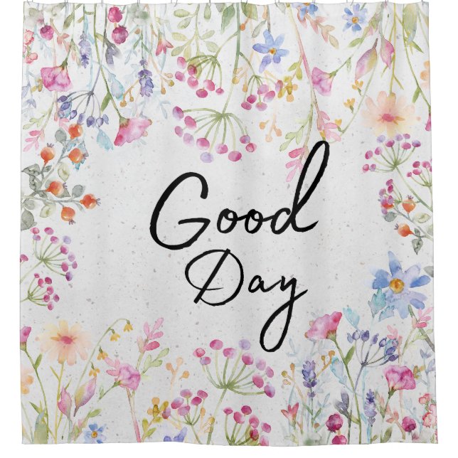 Rideaux De Douche Design élégant Botanique avec texte de script Flor (Devant)