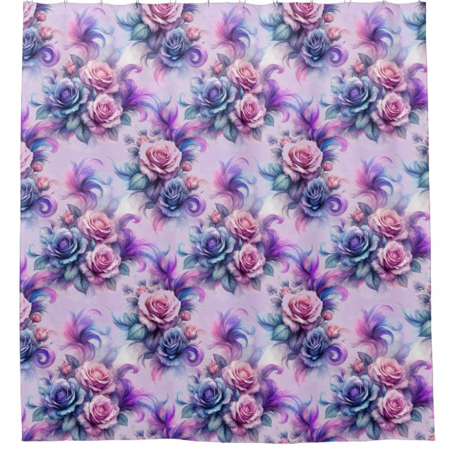 Rideaux De Douche Design élégant Rose rose, pourpre et bleu (Devant)