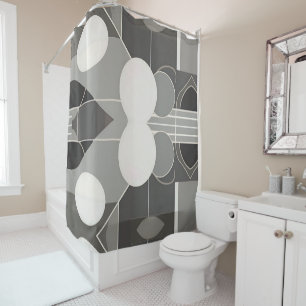 Rideaux De Douche Design géométrique gris et blanc avec lignes de ce