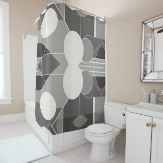 Rideaux De Douche Design géométrique gris et blanc avec lignes de ce
