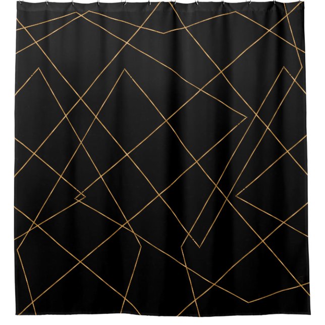 Rideaux De Douche Design géométrique moderne Gold & Black (Devant)
