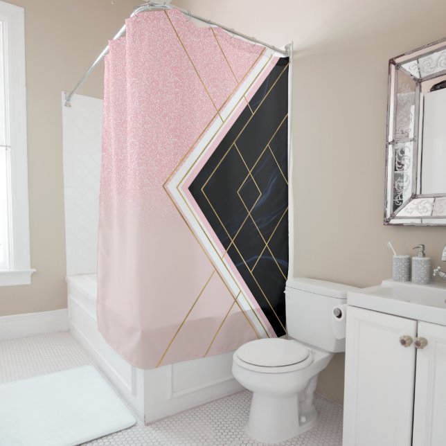 Rideaux De Douche Design géométrique moderne Grilles d'or rose (En situation)