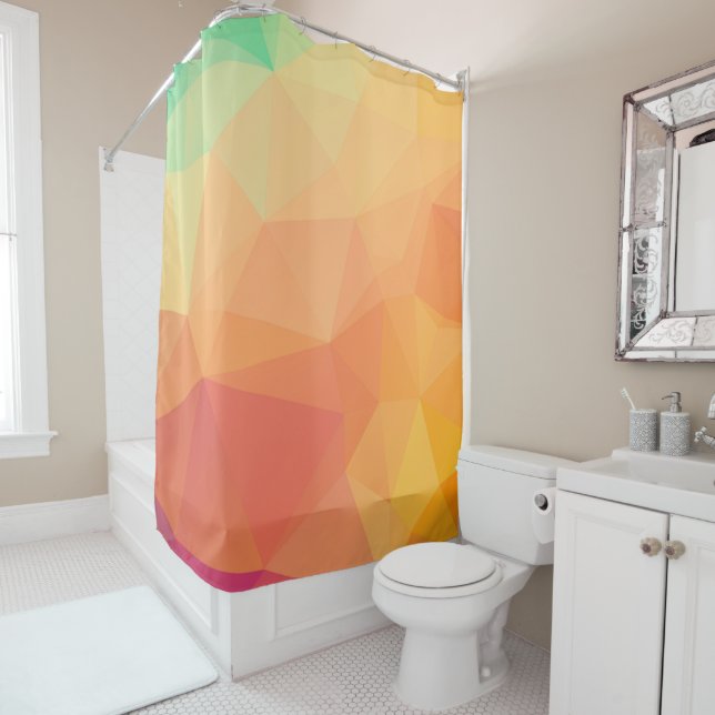 Rideaux De Douche Design géométrique moderne Orange et rose (En situation)