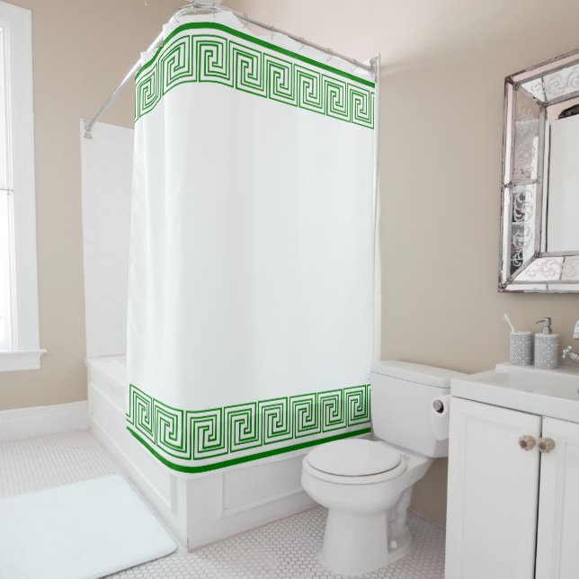 Rideaux De Douche Design Green Grecian Frieze (En situation)