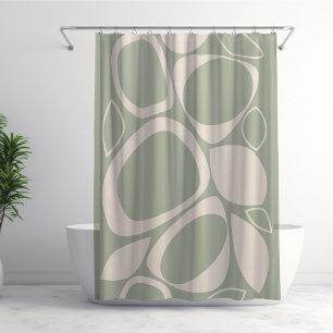 Rideaux De Douche Design moderne Design Vert Sage Crème Motif Abstra
