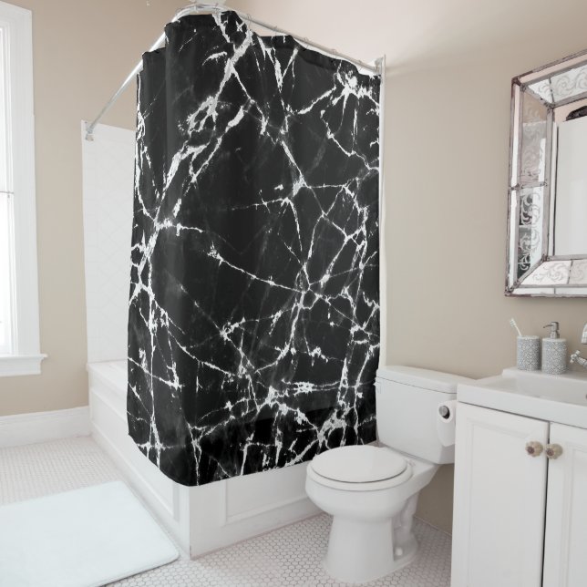 Rideaux De Douche Design moderne Marbre noir Blanc Accents (En situation)