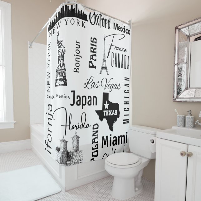 Rideaux De Douche Design moderne noir et blanc Paris Texas France (En situation)