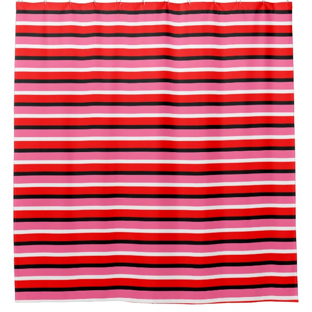 Rideaux De Douche Design Motif de bandes roses rouges (Devant)
