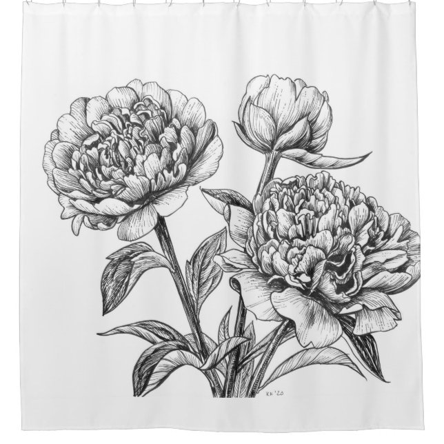 Rideaux De Douche Dessin à encre de rose (Devant)