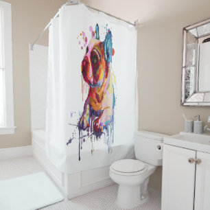 Rideaux De Douche Dessin à la main en français Bulldog