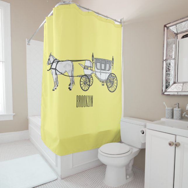 Rideaux De Douche dessin animé mariage cheval & calèche (En situation)