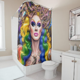 Rideaux De Douche Dessin de la reine arc-en-ciel brillant