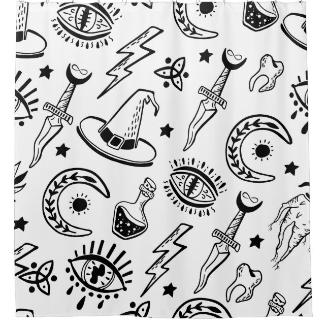 Rideaux De Douche Dessin d'encre magique Motif sans couture (Devant)