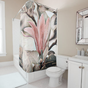 Rideaux De Douche Dessin d'une branche de fleur rose magnolia douche