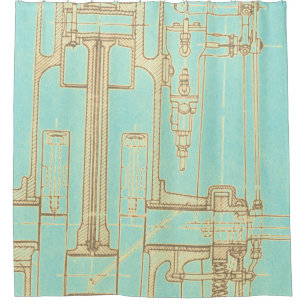 Rideaux De Douche Dessin schématique Ancien plan couleurs rustiques