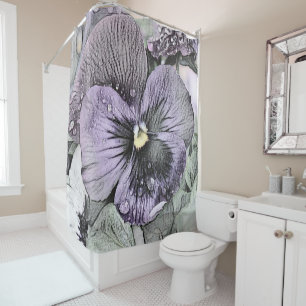 Rideaux De Douche Dessin Vintage floral rose violet