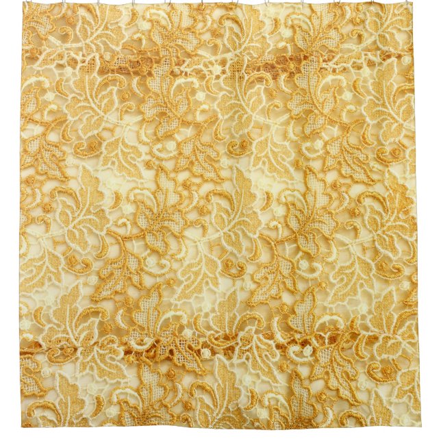 Rideaux De Douche Détail en dentelle d'or, tissu. (Devant)