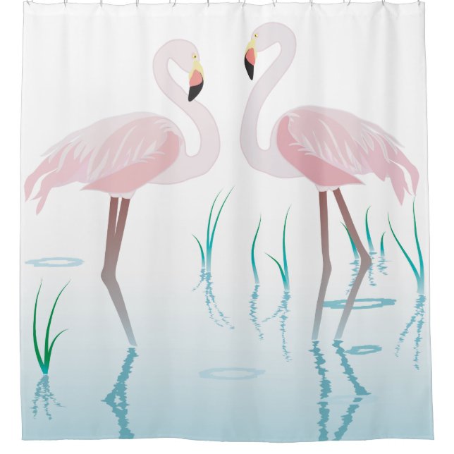 Rideaux De Douche Deux Flamants roses roses rétro à Pond (Devant)