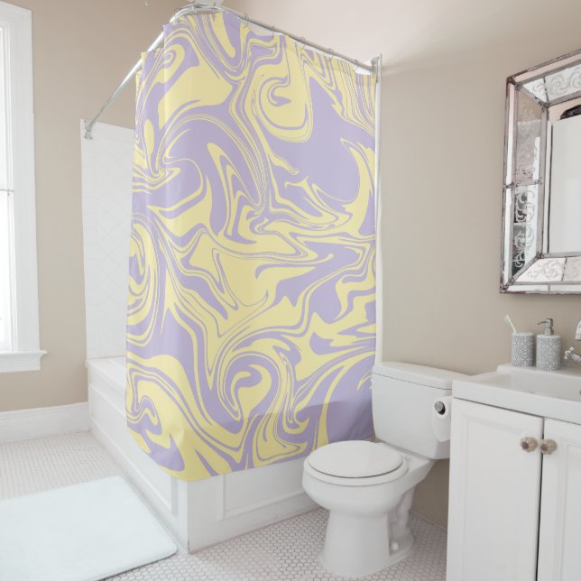 Rideaux De Douche Déversement - Pastel Jaune et Violet (En situation)
