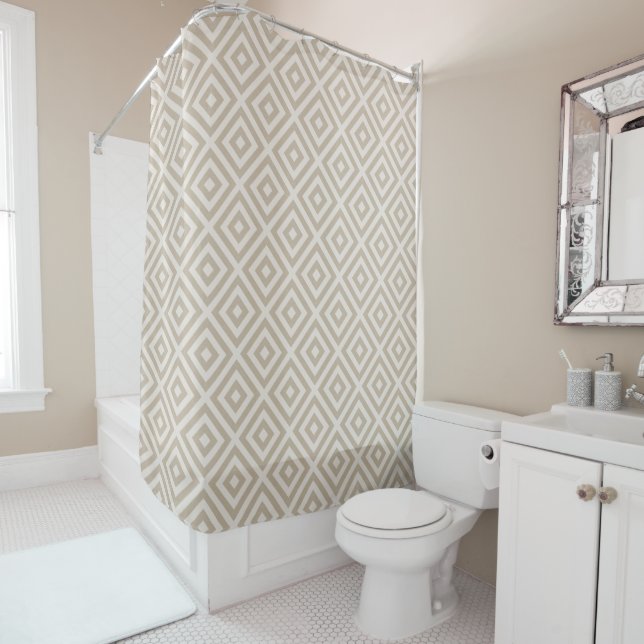 Rideaux De Douche Diamant beige | Salle de bain moderne Farmhouse (En situation)