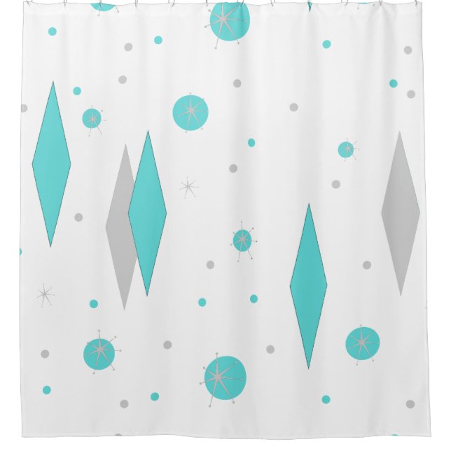Rideaux De Douche Diamant Turquoise Retro & Starburst (Devant)